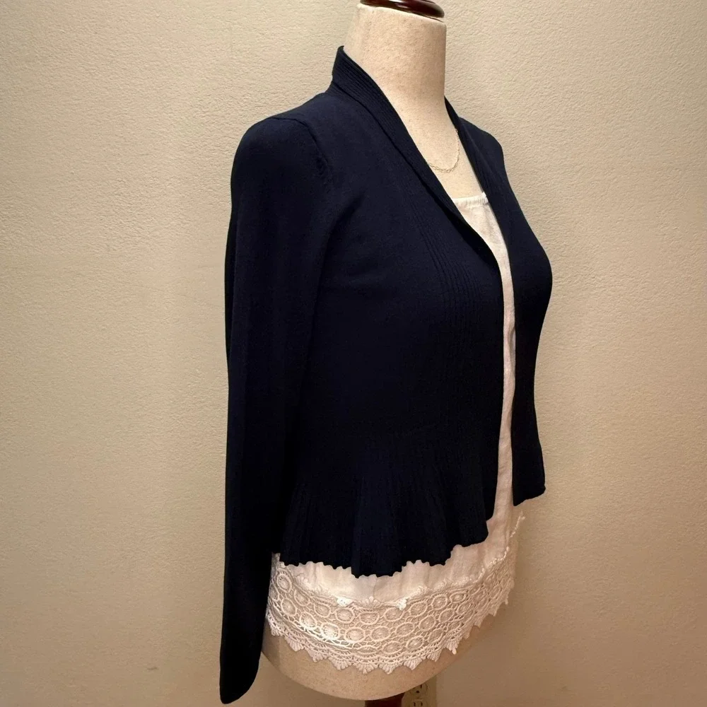by Anthropologie Navy‎ Peplum Ribbed Open Front Cardigan Sweater Women XS